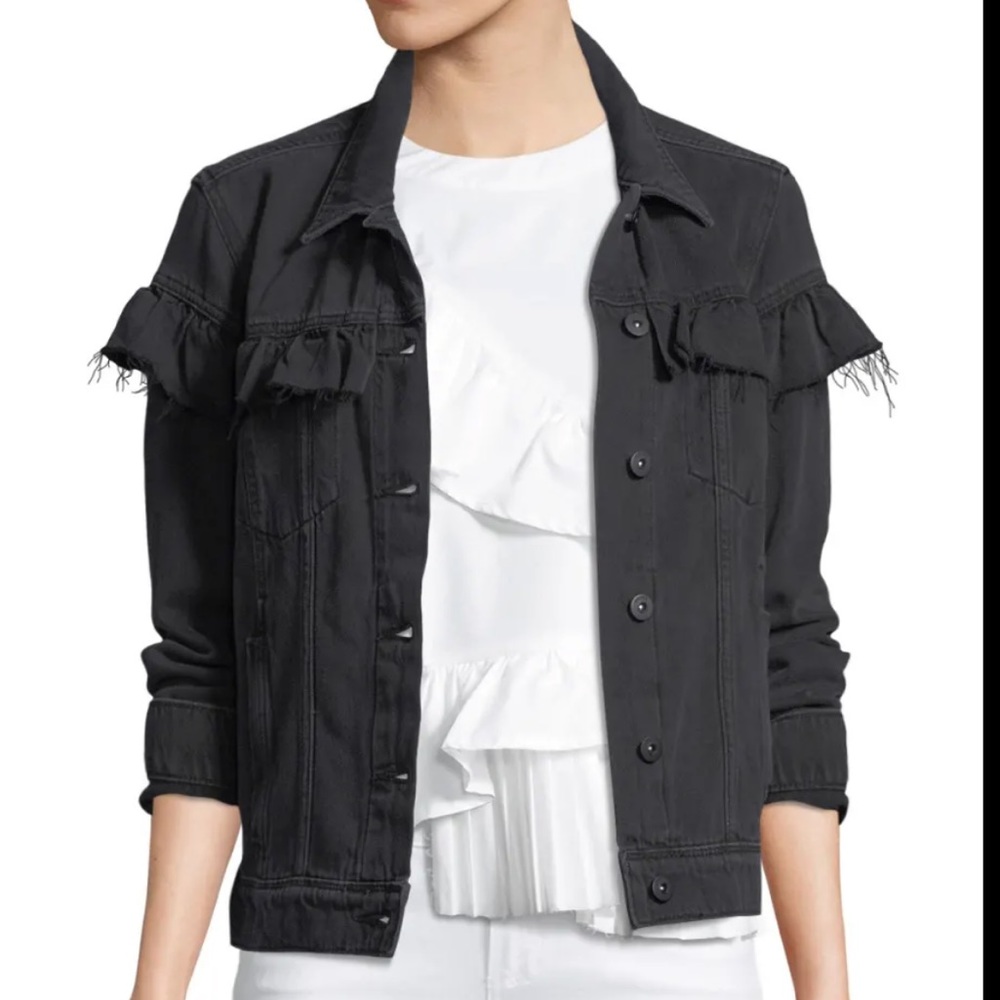 PAIGE Heidi Button-Front Denim Jacket with Ruffled Trim Cyber Monday deal